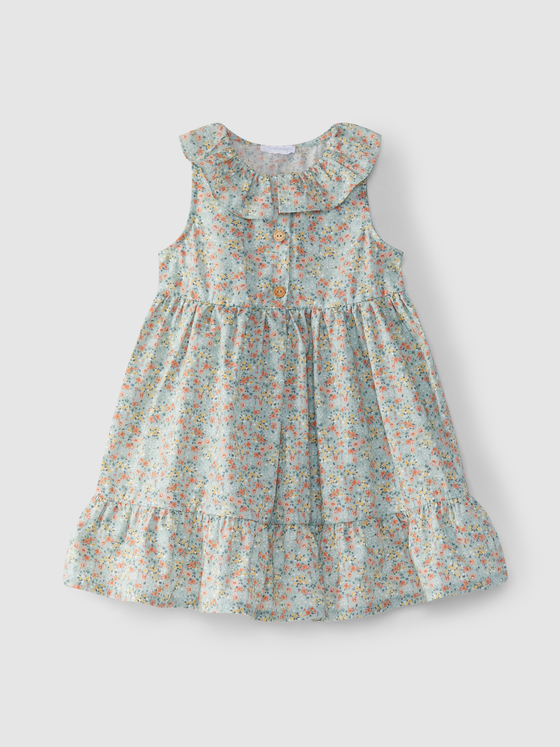 Vestido flores gola de folho