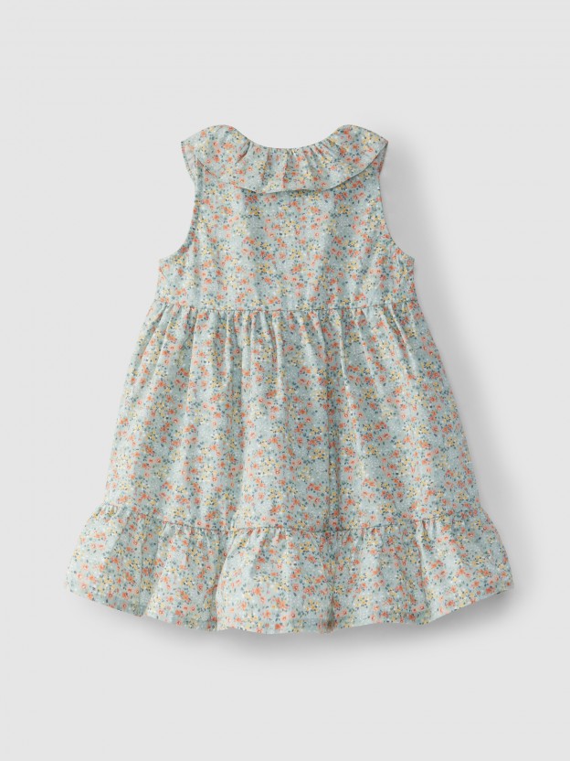 Vestido flores gola de folho