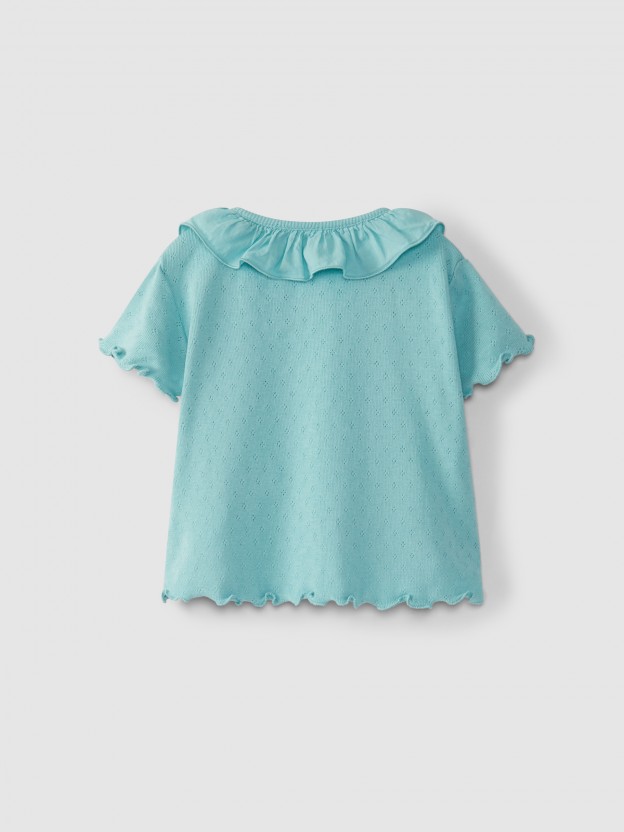 Blusa ajour com gola de folho Blusa ajour com gola de folho