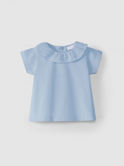 T-shirt plain with ruffled collar T-shirt plain with ruffled collar