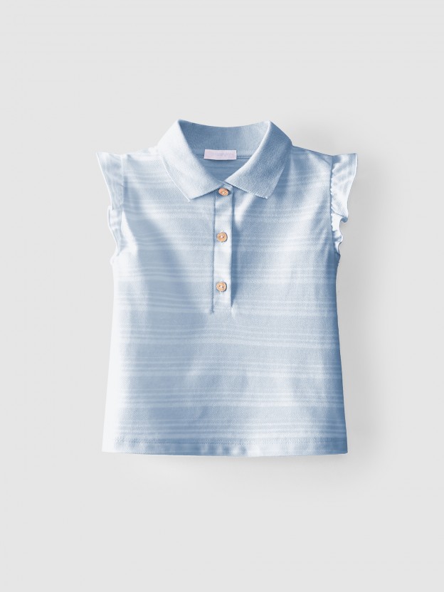 Pique Polo shirt ruffled sleeves Pique Polo shirt ruffled sleeves