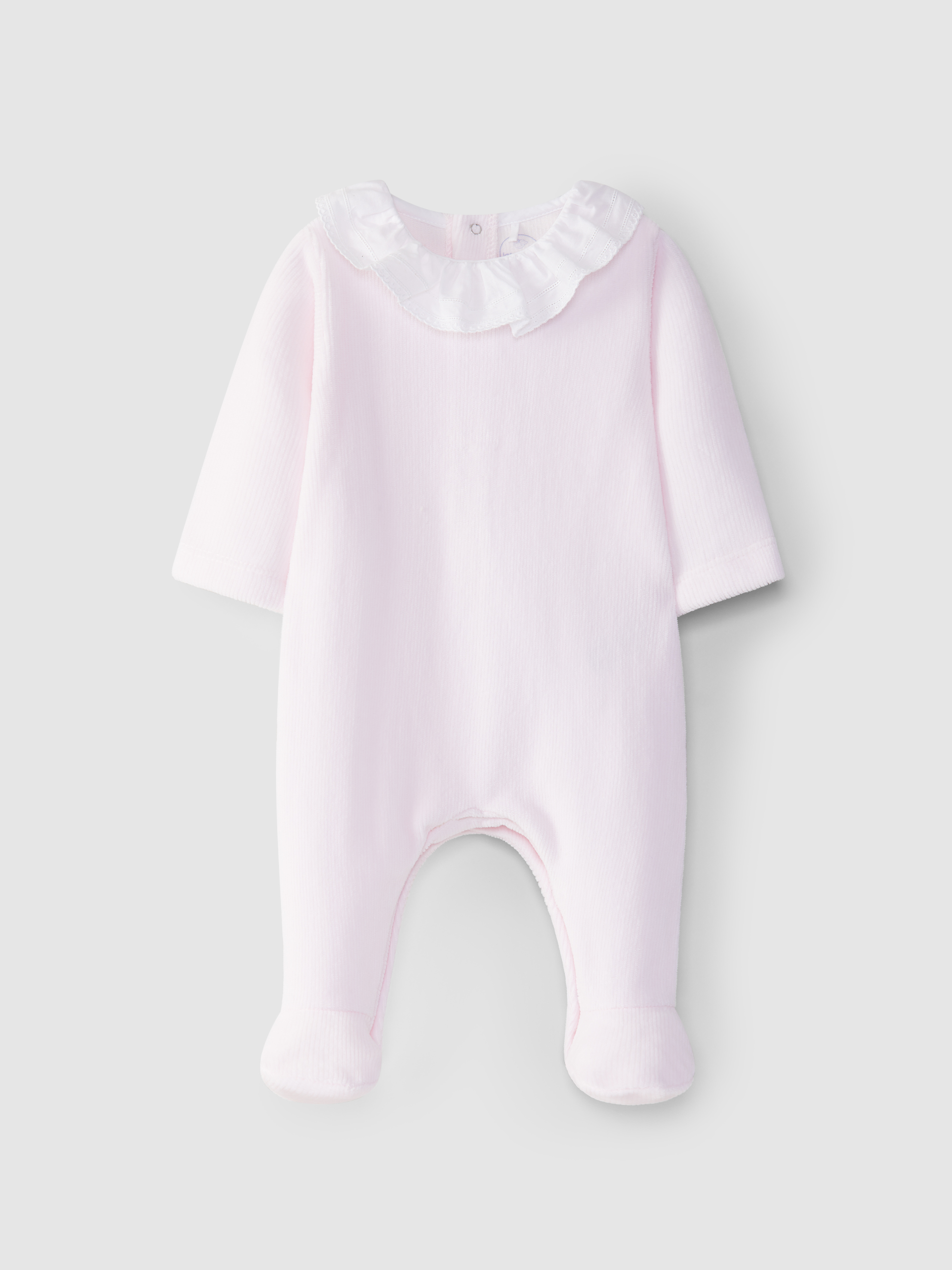 Ribbed velvet babygrow with ruffled collar