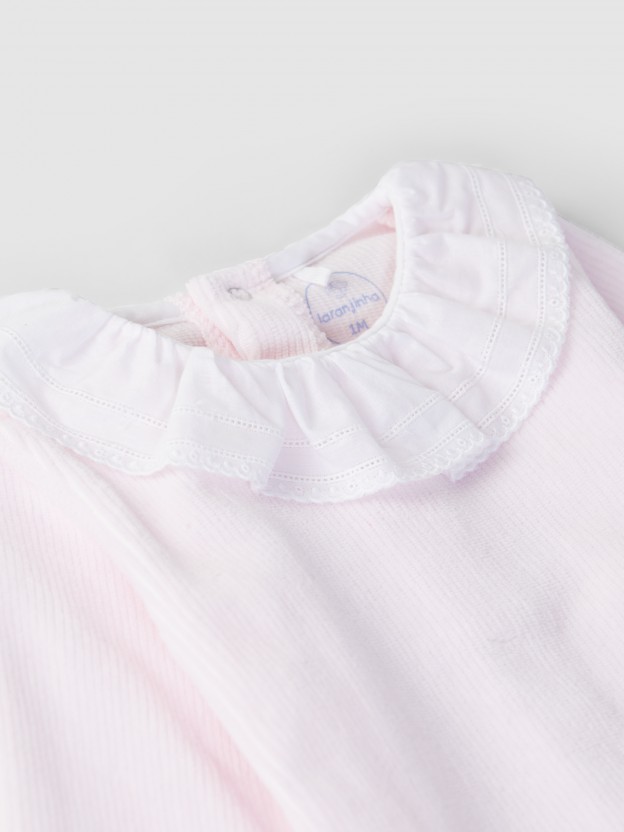 Ribbed velvet babygrow with ruffled collar Ribbed velvet babygrow with ruffled collar