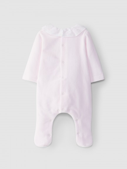 Ribbed velvet babygrow with ruffled collar Ribbed velvet babygrow with ruffled collar