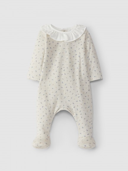 Printed babygrow with ruffled collar Printed babygrow with ruffled collar