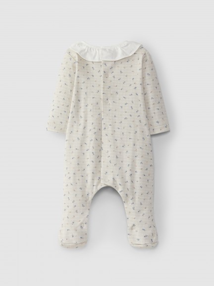 Printed babygrow with ruffled collar Printed babygrow with ruffled collar