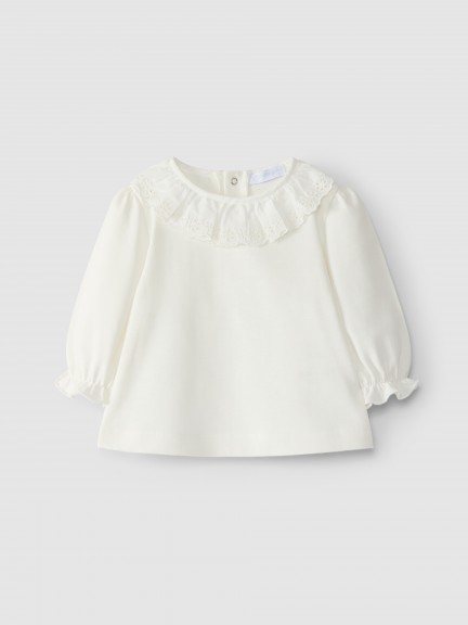 Longsleeve � col � volant brod�