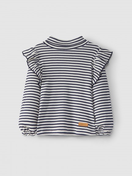 Longsleeve gola alta malha canelada de riscas