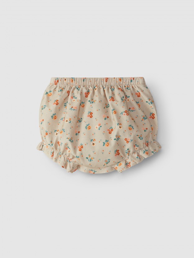 Short pull-up en velours micro-c�tel� fleuri
