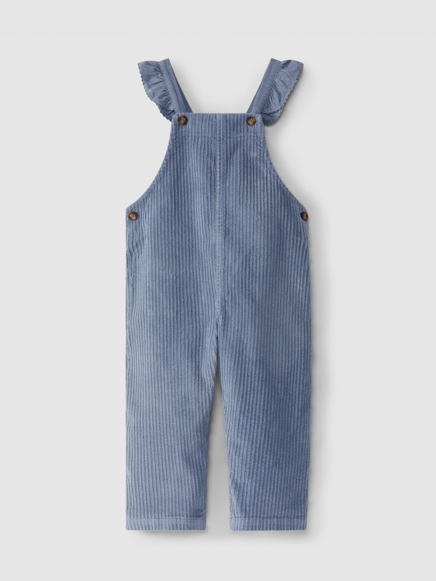 Wide wale corduroy dungarees with ruffle on the straps Wide wale corduroy dungarees with ruffle on the straps