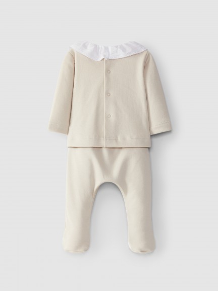 Traje de dos piezas rayas con cuello bordado Traje de dos piezas rayas con cuello bordado