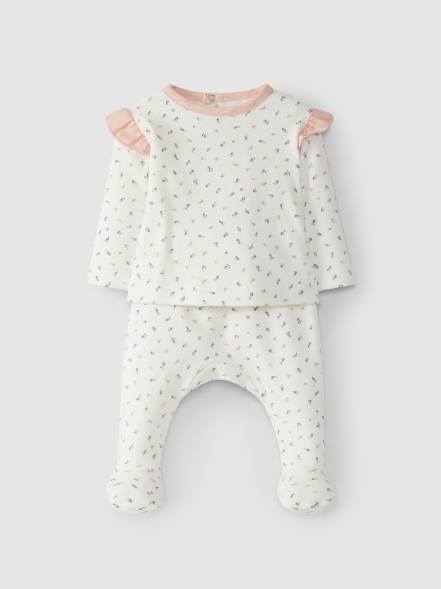 Fato de duas peças estampado com detalhe de folho Fato de duas peças estampado com detalhe de folho