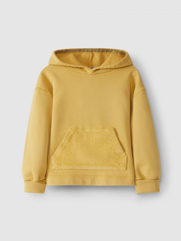 Sweatshirt com capuz e bolso em bombazine Sweatshirt com capuz e bolso em bombazine