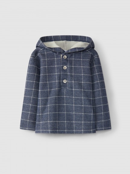Sudadera con capucha en tejido a cuadros Sudadera con capucha en tejido a cuadros