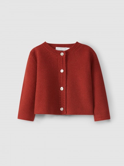 Knitted cardigan with round collar