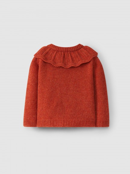 Knitted cardigan with ruffled collar Knitted cardigan with ruffled collar