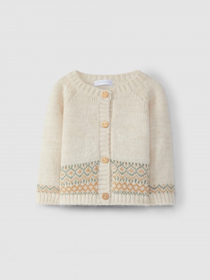 Abrigo de punto jacquard con escote redondo Abrigo de punto jacquard con escote redondo