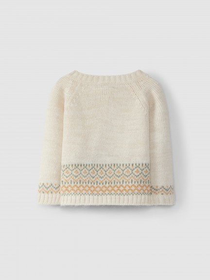 Abrigo de punto jacquard con escote redondo Abrigo de punto jacquard con escote redondo