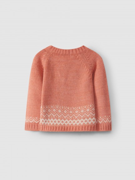 Jacquard knitted cardigan with a round collar. Jacquard knitted cardigan with a round collar.