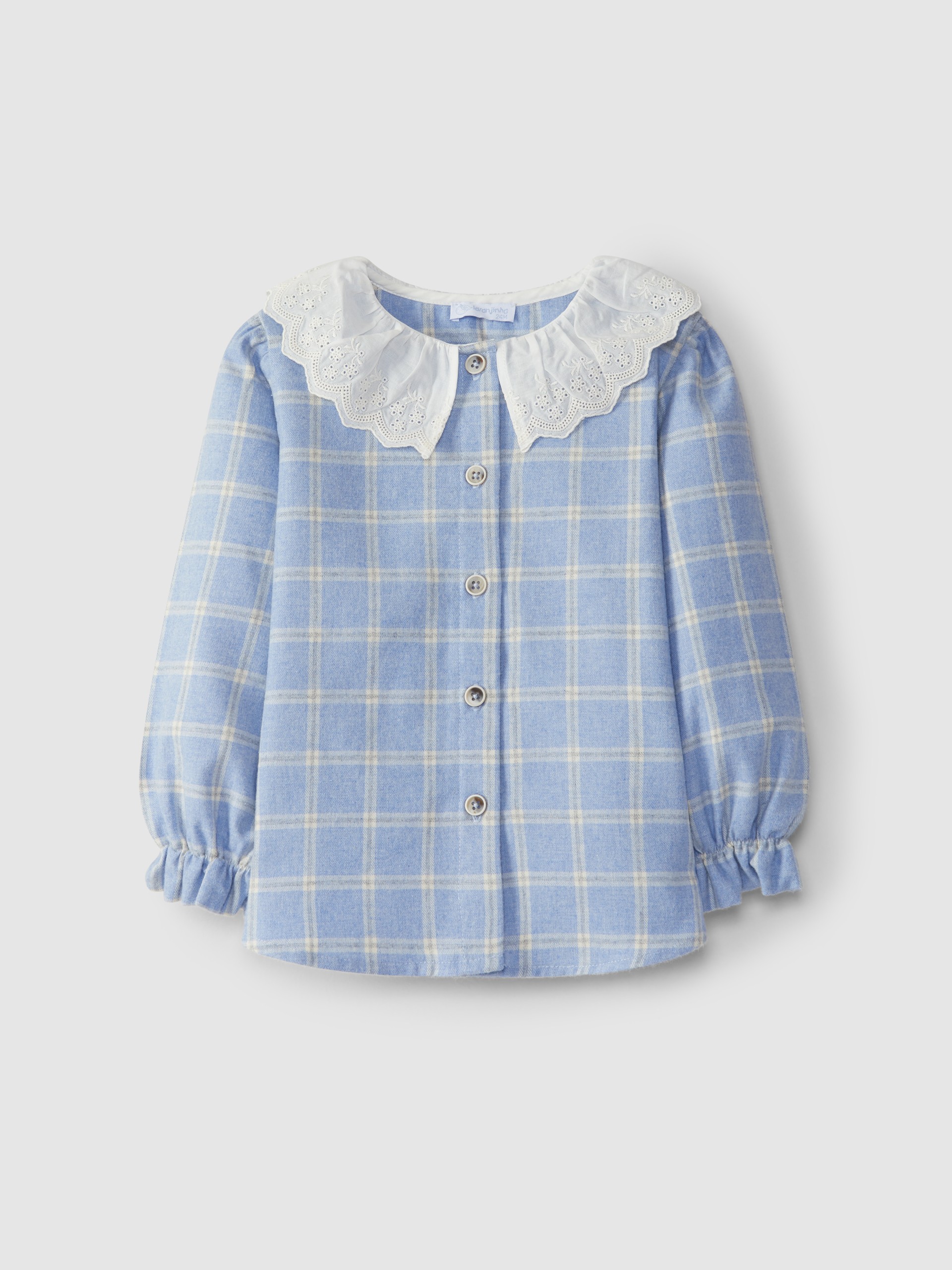 Plaid blouse with English embroidery collar