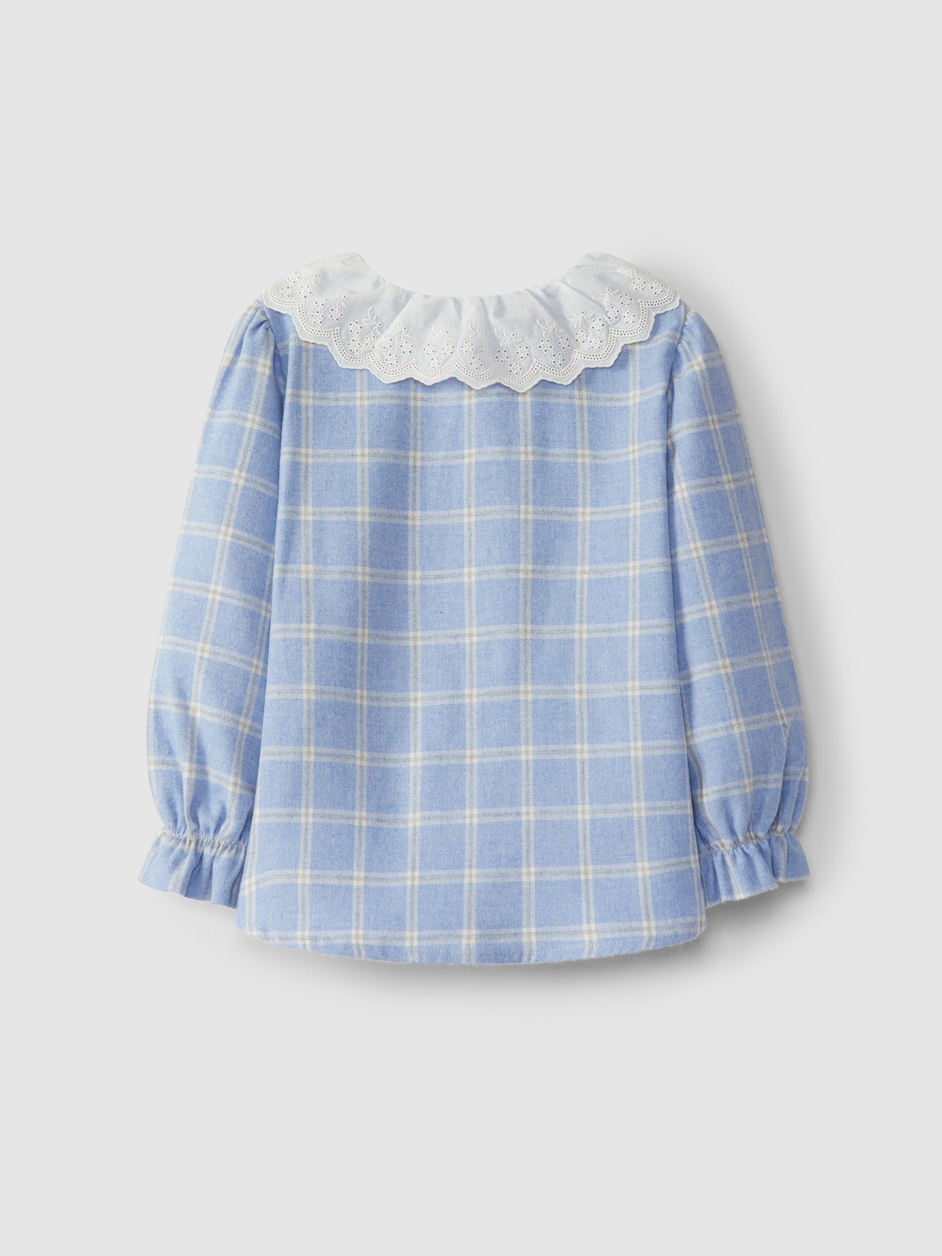 Plaid blouse with English embroidery collar