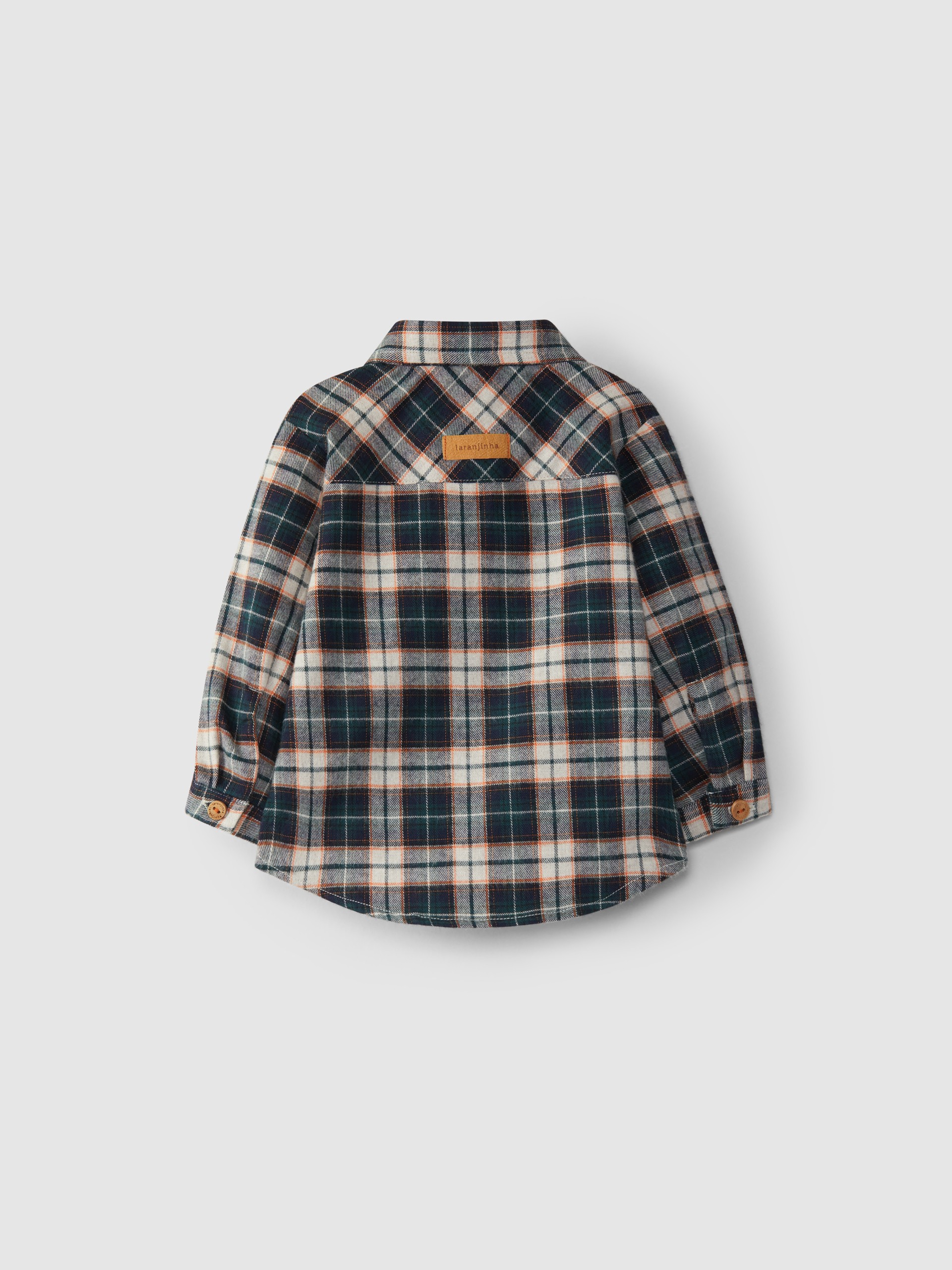 Plaid shirt pointy collar.