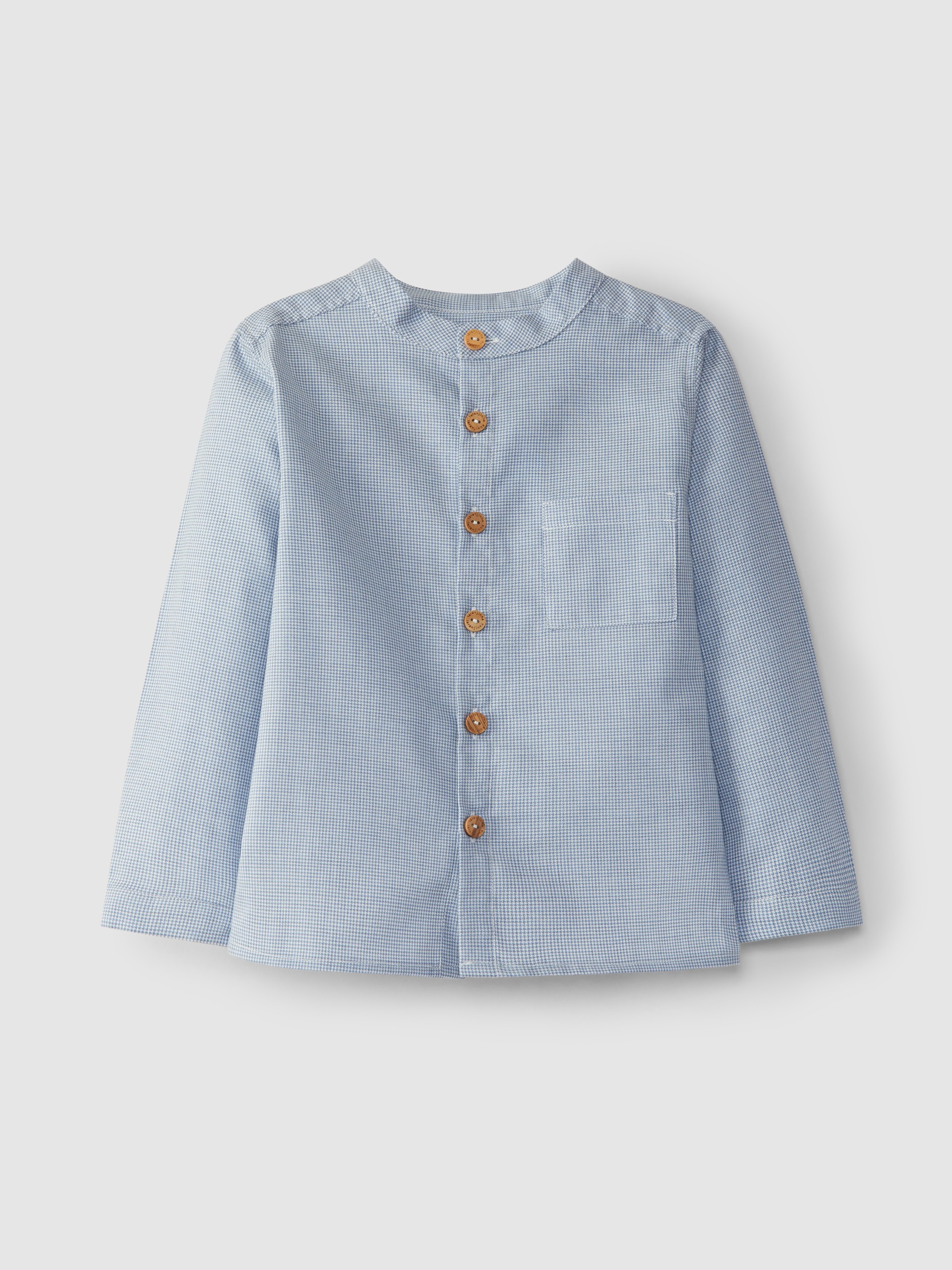 Micro-vichy mandarin collar shirt