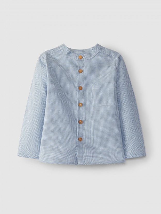 Micro-vichy mandarin collar shirt Micro-vichy mandarin collar shirt