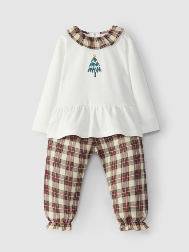 Plaid Christmas pyjama ruffled colar