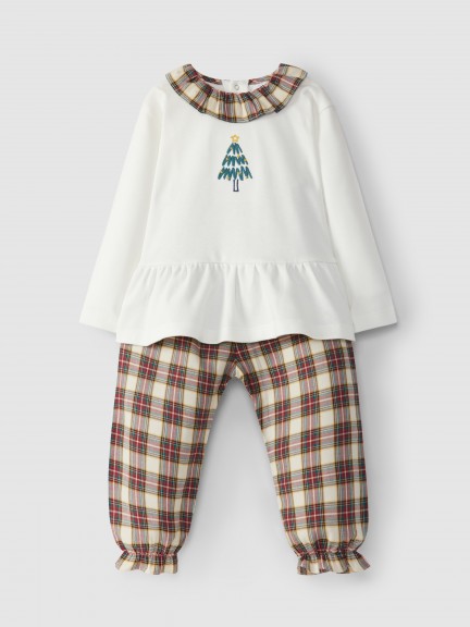 Plaid Christmas pyjama ruffled colar Plaid Christmas pyjama ruffled colar