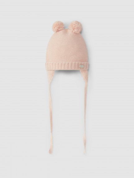Aviator beanie with pom-poms