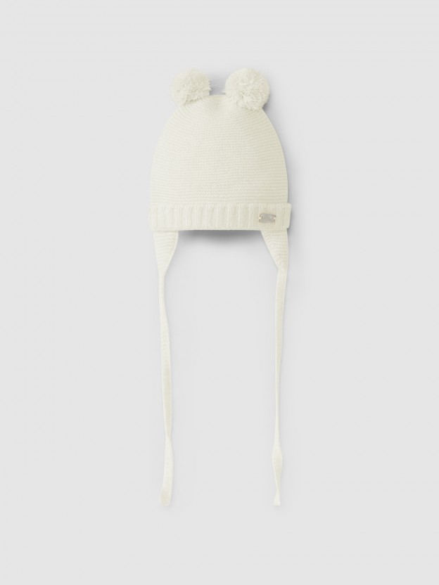 Aviator beanie with pom-poms