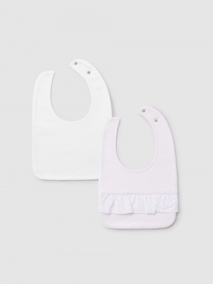 Pack de deux bavoirs avec volant en broderie anglaise
