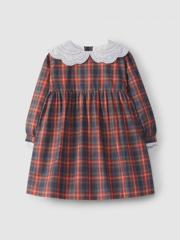 Plaid dress embroidered collar Plaid dress embroidered collar