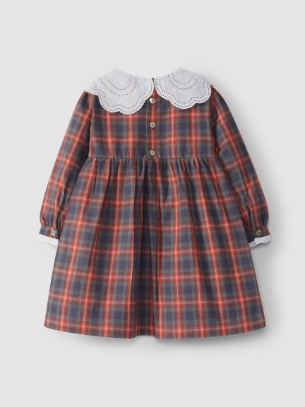 Plaid dress embroidered collar Plaid dress embroidered collar