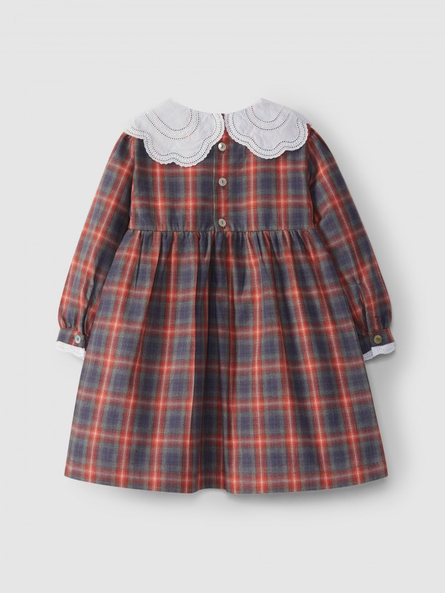 Plaid dress embroidered collar Plaid dress embroidered collar