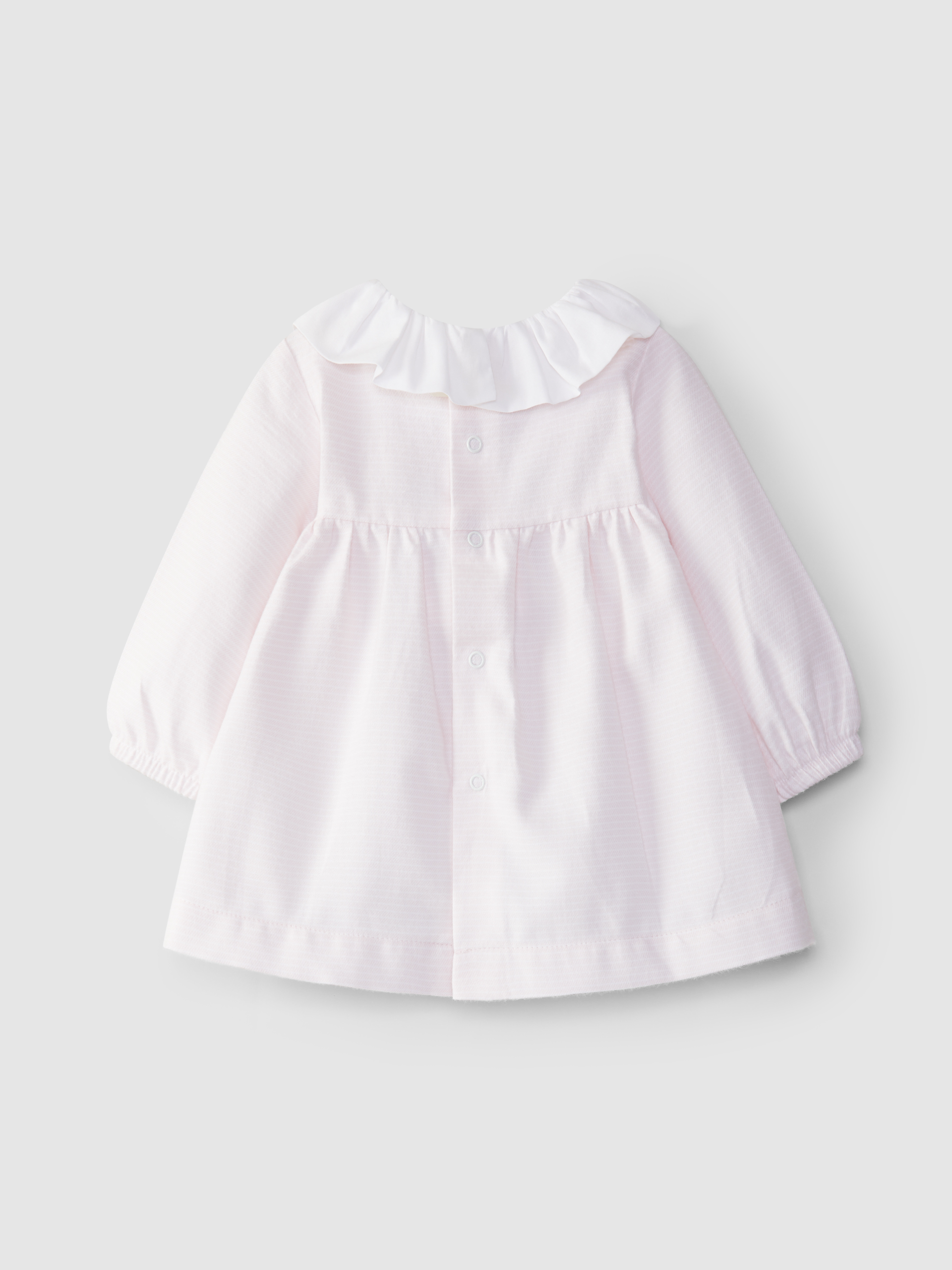 Vestido de rayas con pliegues y bordado