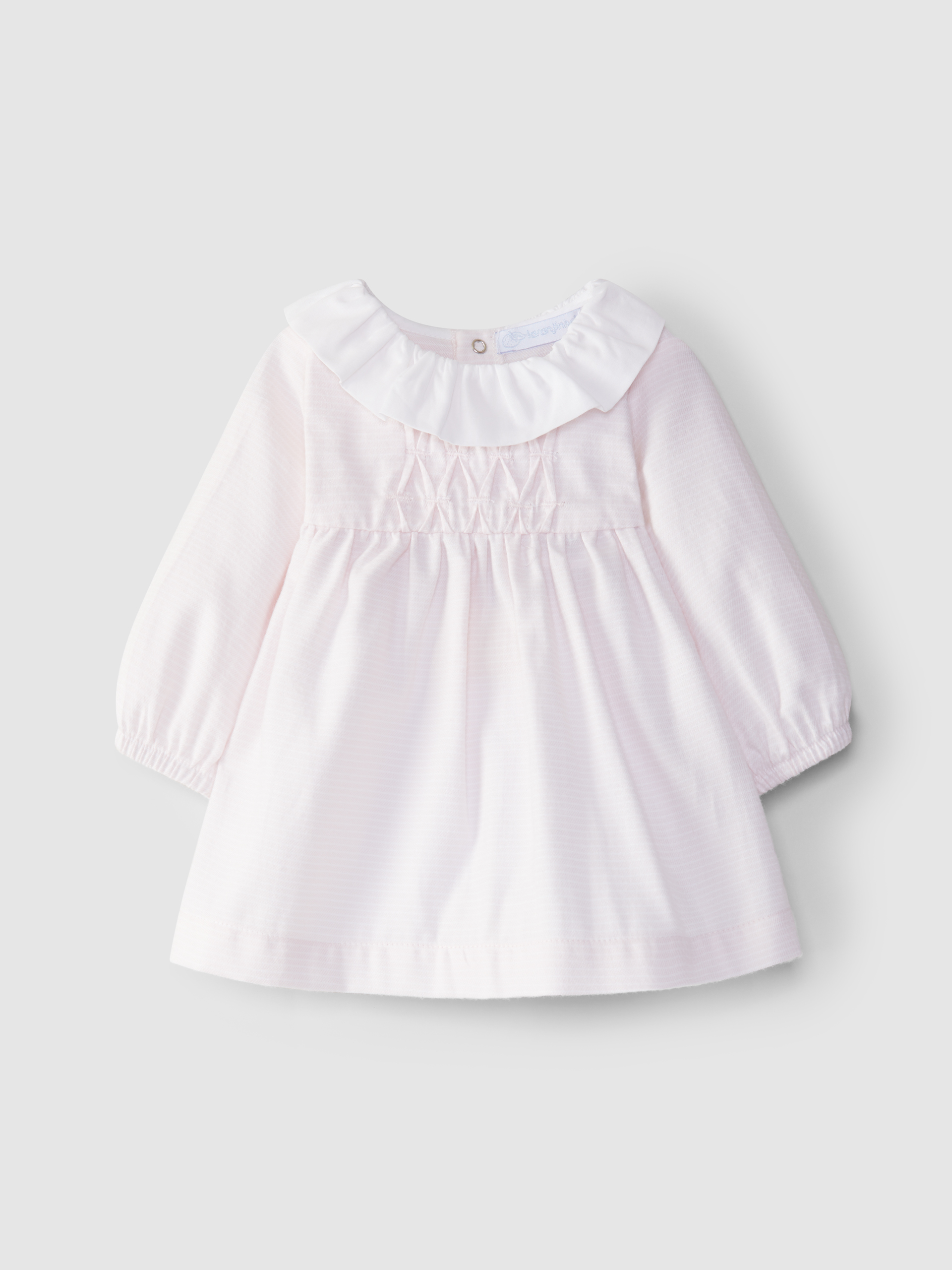 Vestido de rayas con pliegues y bordado