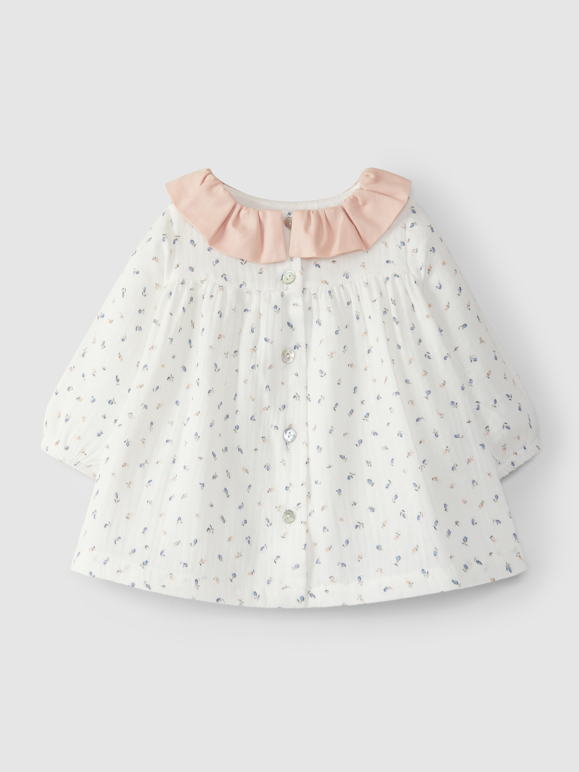 Vestido estampado con cuello de volante
