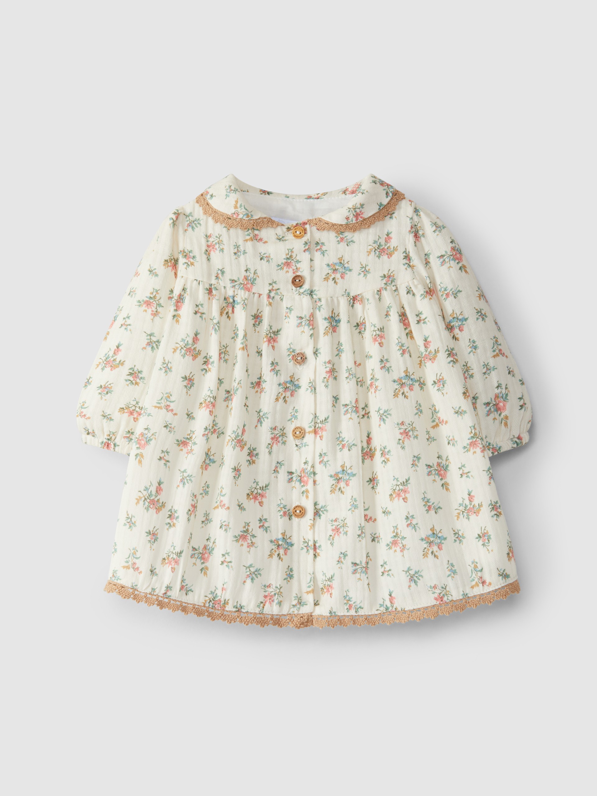 Vestido muselina floral con detalles de encaje