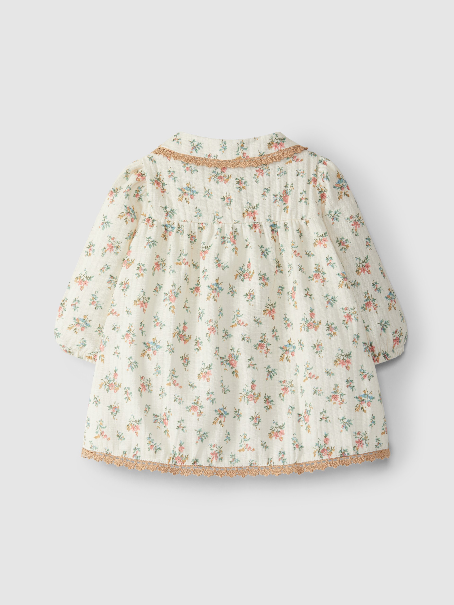 Vestido muselina floral con detalles de encaje