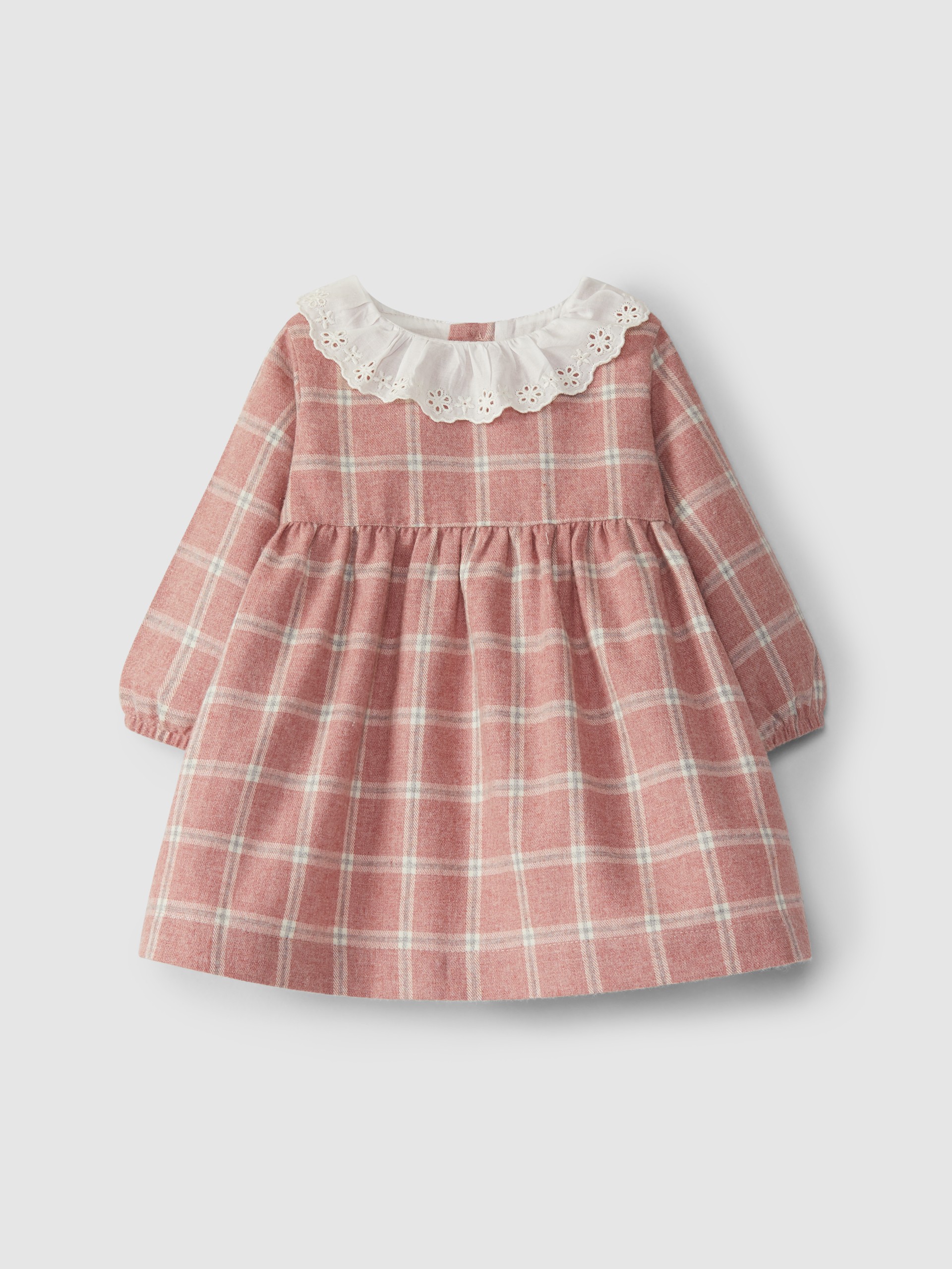 Vestido cuadros cuello con bordado inglés