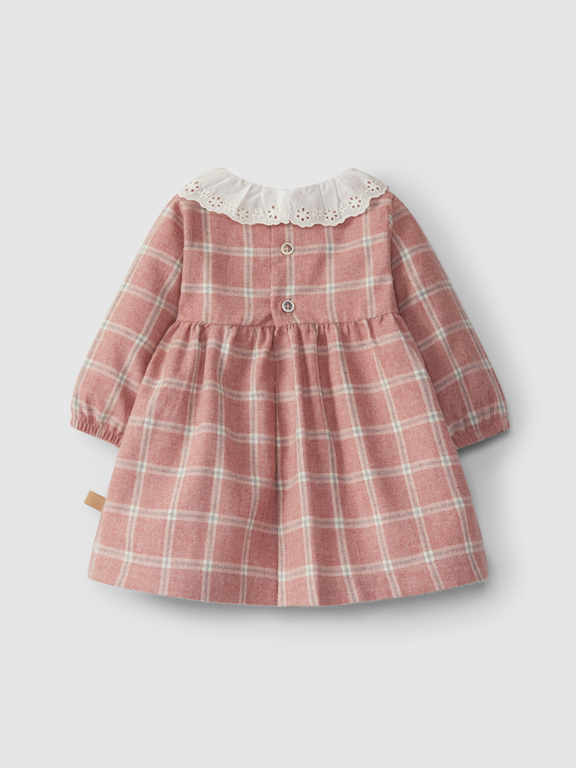Vestido cuadros cuello con bordado inglés