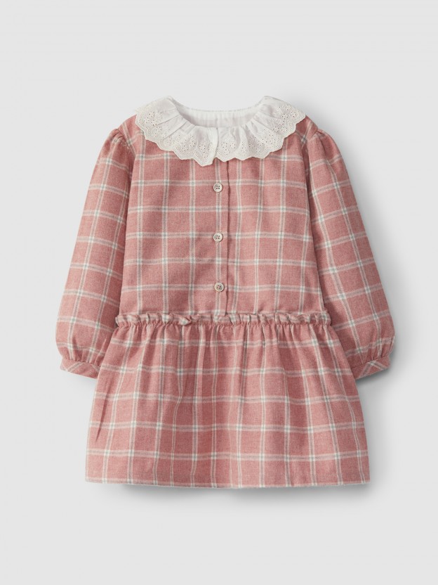 Vestido cuadros cuello bordado inglés Vestido cuadros cuello bordado inglés