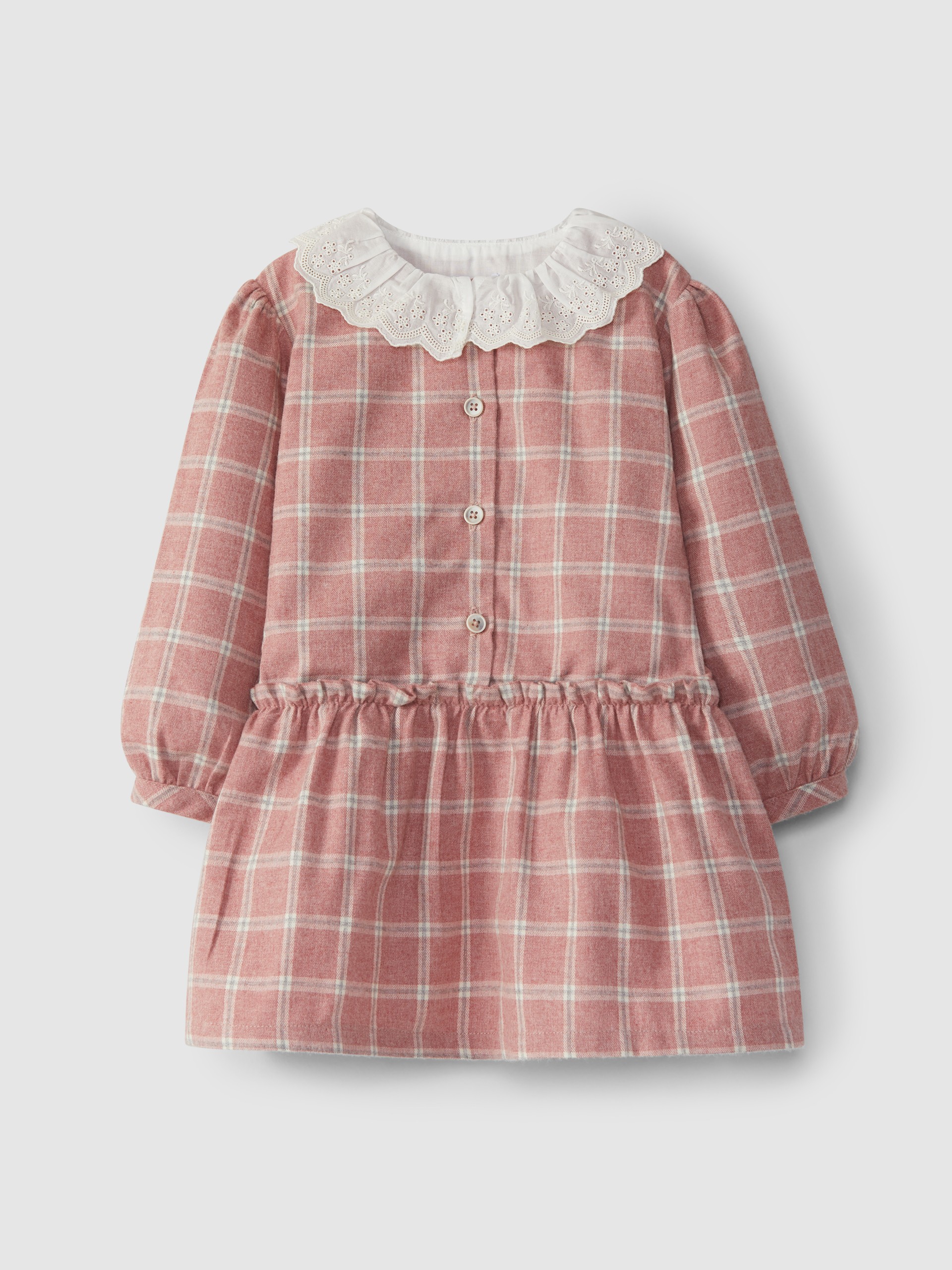 Vestido cuadros cuello bordado inglés
