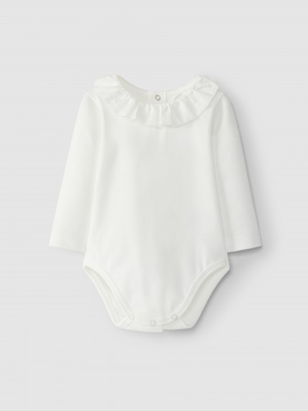 Bodysuit with ruffled embroidered collar