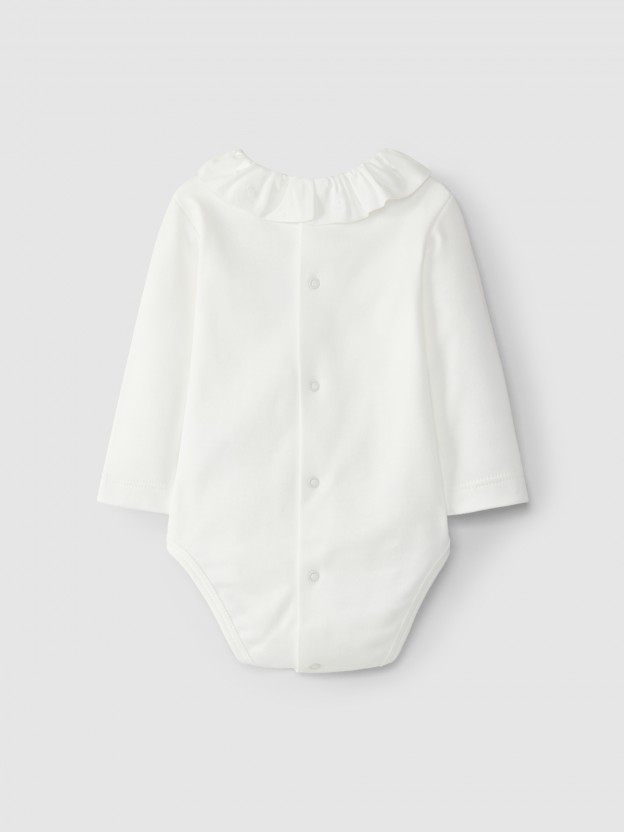 Bodysuit with ruffled embroidered collar Bodysuit with ruffled embroidered collar