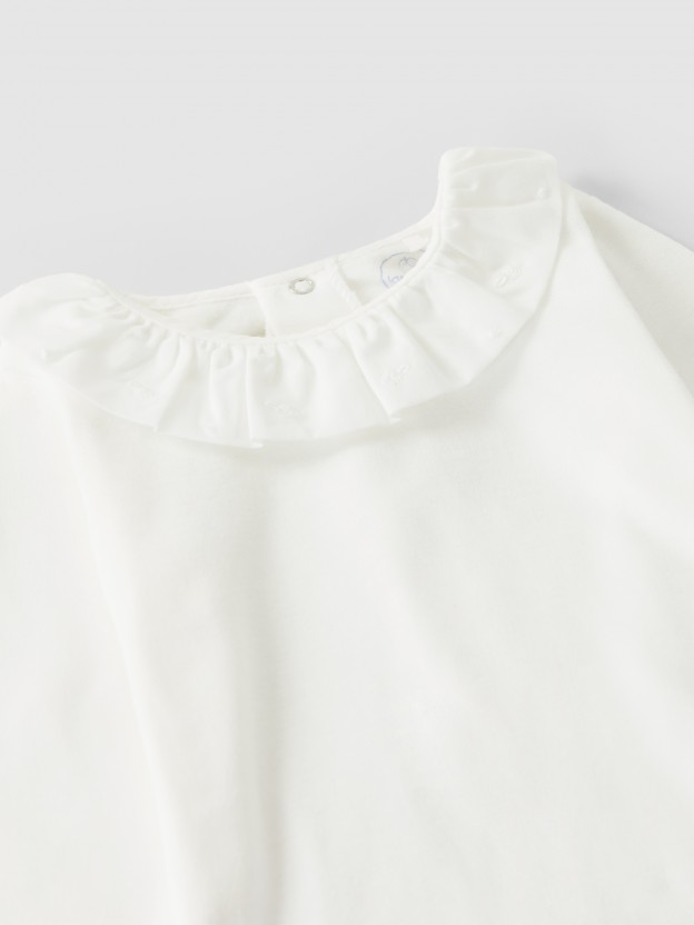 Bodysuit with ruffled embroidered collar Bodysuit with ruffled embroidered collar