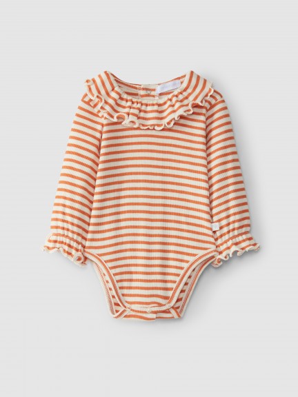 Body col volant en maille cannel�e � rayures
