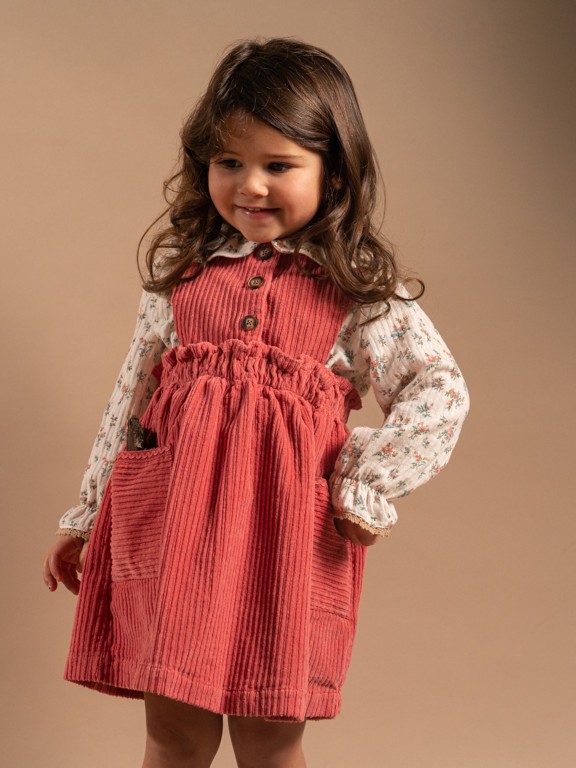 Wide wale corduroy dungaree dress with pockets